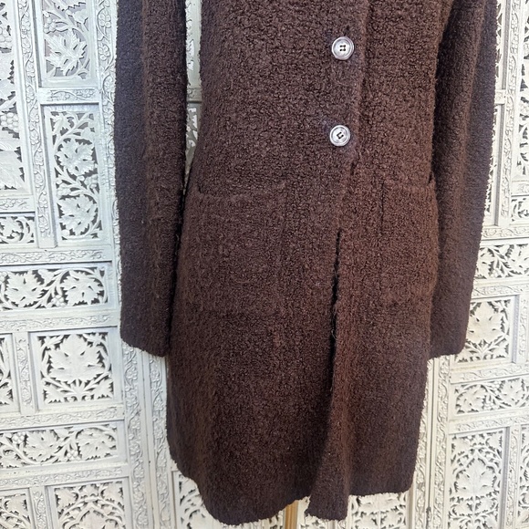 Chocolate Brown Fuzzy Boho Retro Button Up Long Line Cardigan Sz Medium/Large - Picture 3 of 7